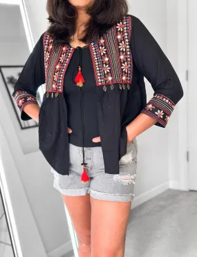 Bohemian Kutch Embroidered Black Shrug