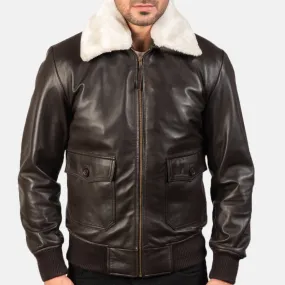BOMBER-2407 MUSH G-1 Brown Leather Bomber Jacket
