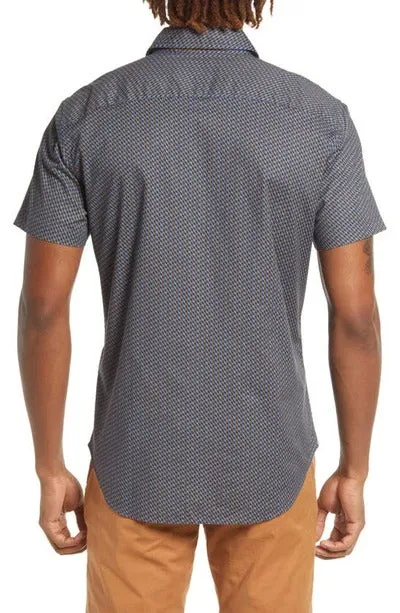 Bonobos Blue Geo Print Stretch Short Sleeve Button Up Shirt
