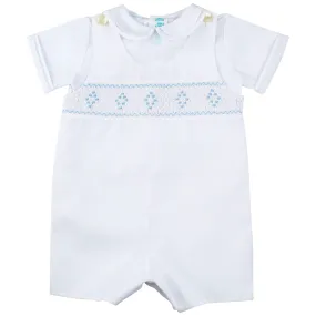 Boys White Highrise with Blue Smocking
