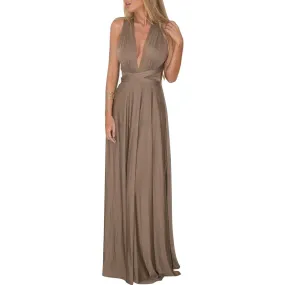 Brown Women Transformer Convertible Bridesmaid Maxi Dress Multi-Way Wrap Evening Dress Formal Wedding Party Long Dresses - OwlFay