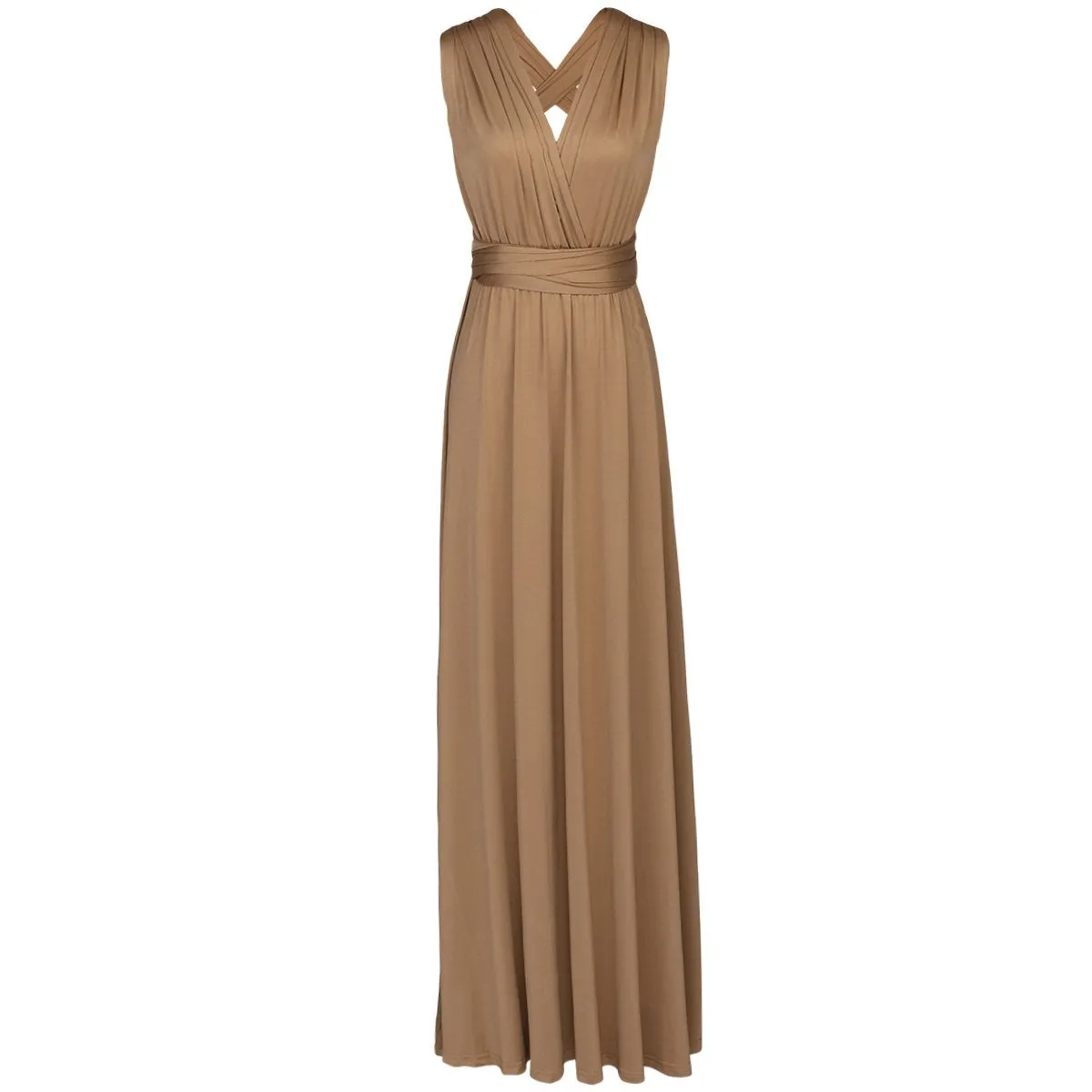 Brown Women Transformer Convertible Bridesmaid Maxi Dress Multi-Way Wrap Evening Dress Formal Wedding Party Long Dresses - OwlFay