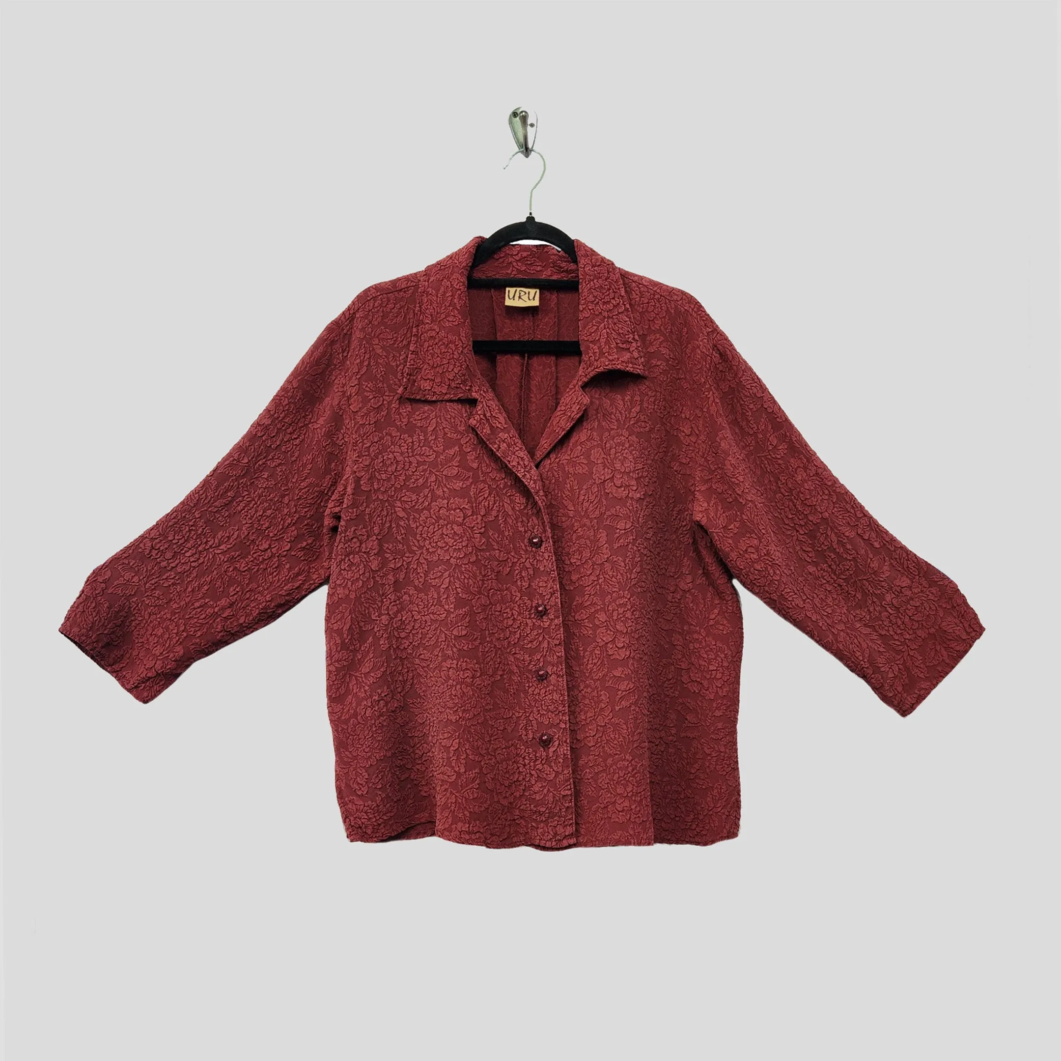 Camp Shirt in Carmine Textured Silk