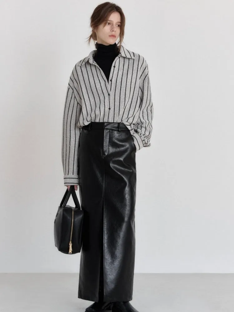 Casual Chic Split Leather  Skirt