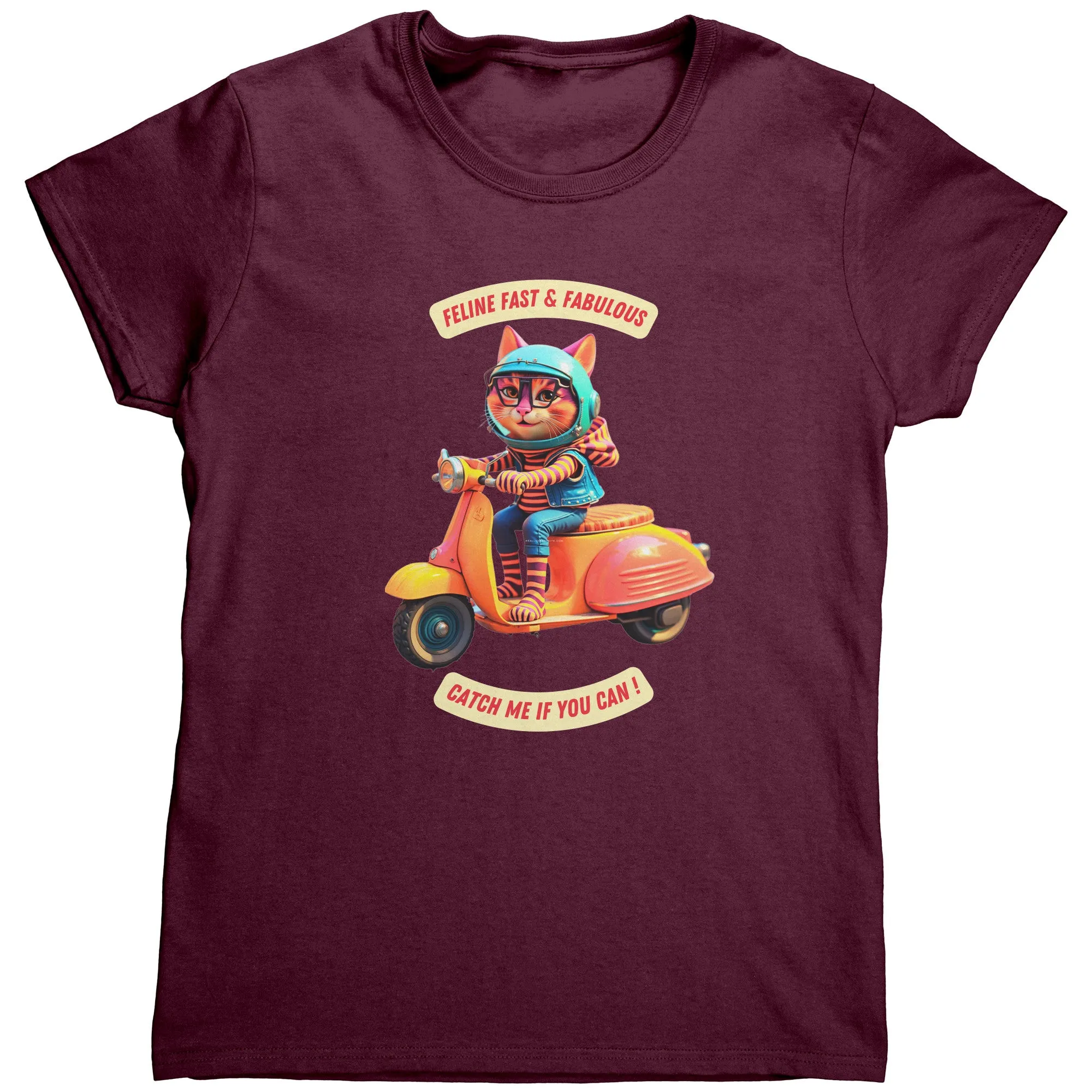 Cat on Vespa Motor Scooter Comic Bella Womens T Shirt