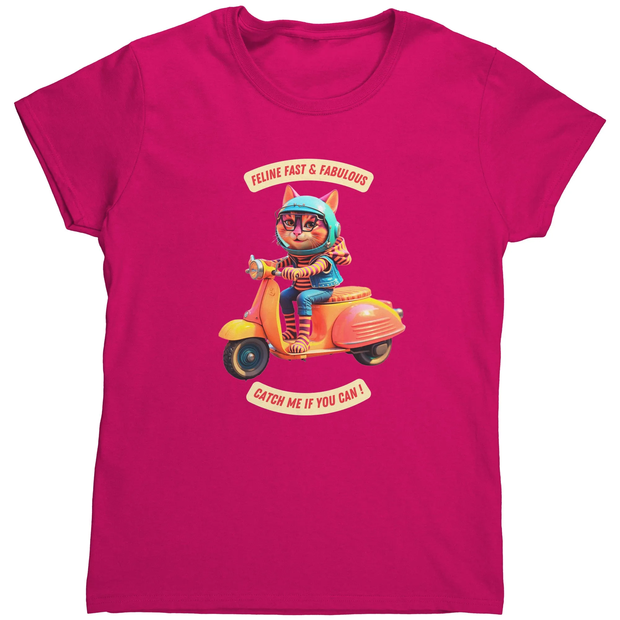 Cat on Vespa Motor Scooter Comic Bella Womens T Shirt