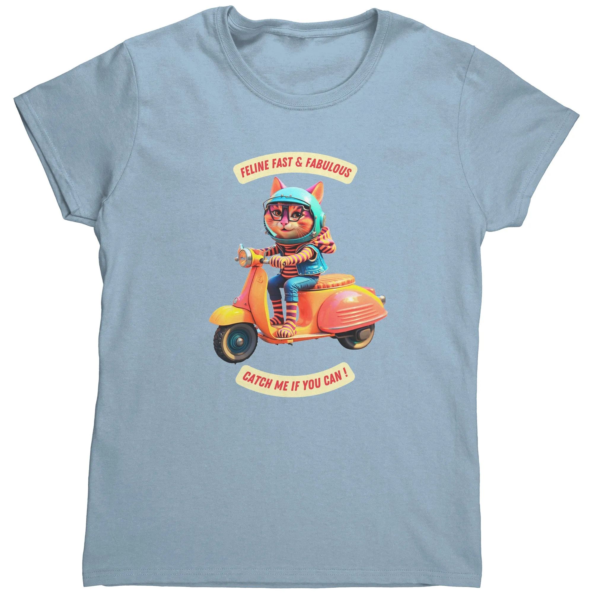 Cat on Vespa Motor Scooter Comic Bella Womens T Shirt