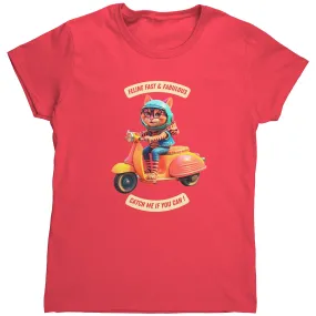Cat on Vespa Motor Scooter Comic Bella Womens T Shirt