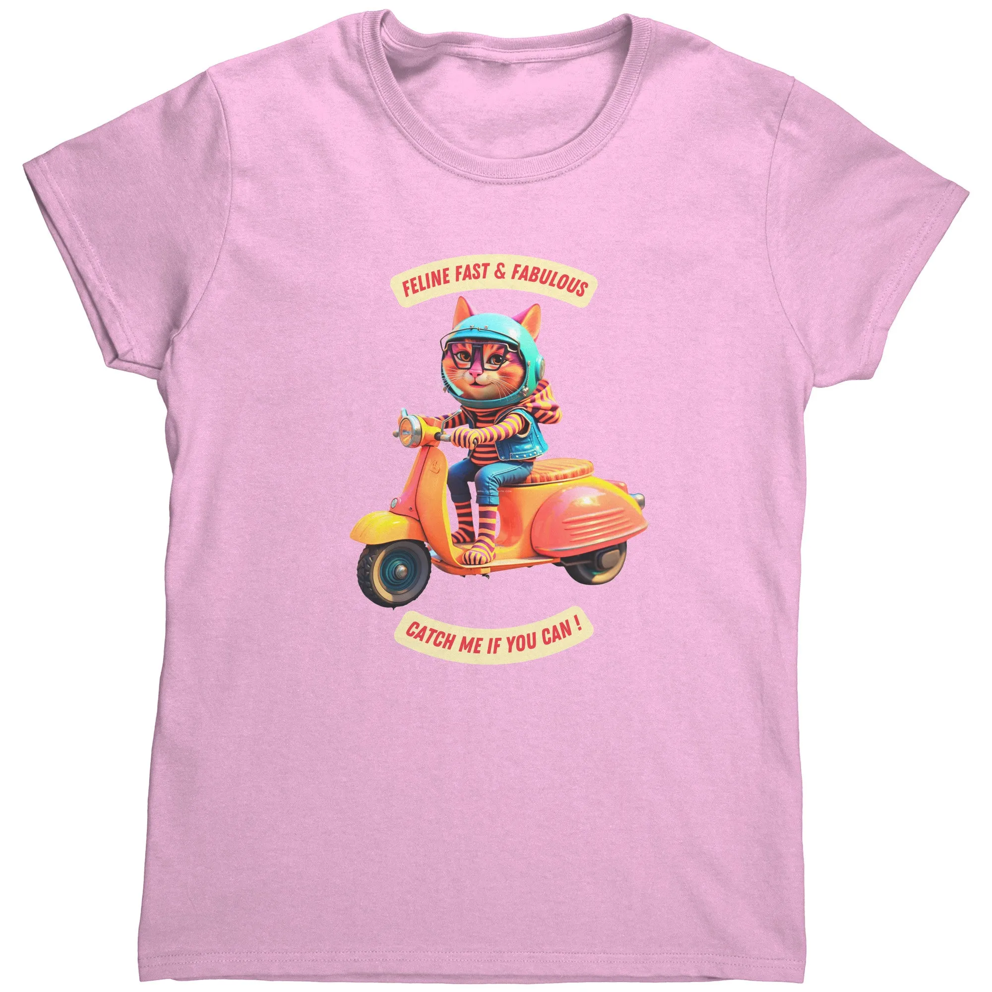 Cat on Vespa Motor Scooter Comic Bella Womens T Shirt