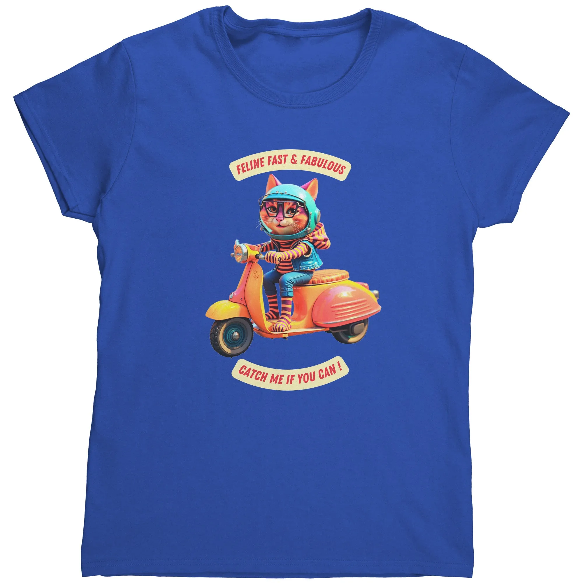 Cat on Vespa Motor Scooter Comic Bella Womens T Shirt