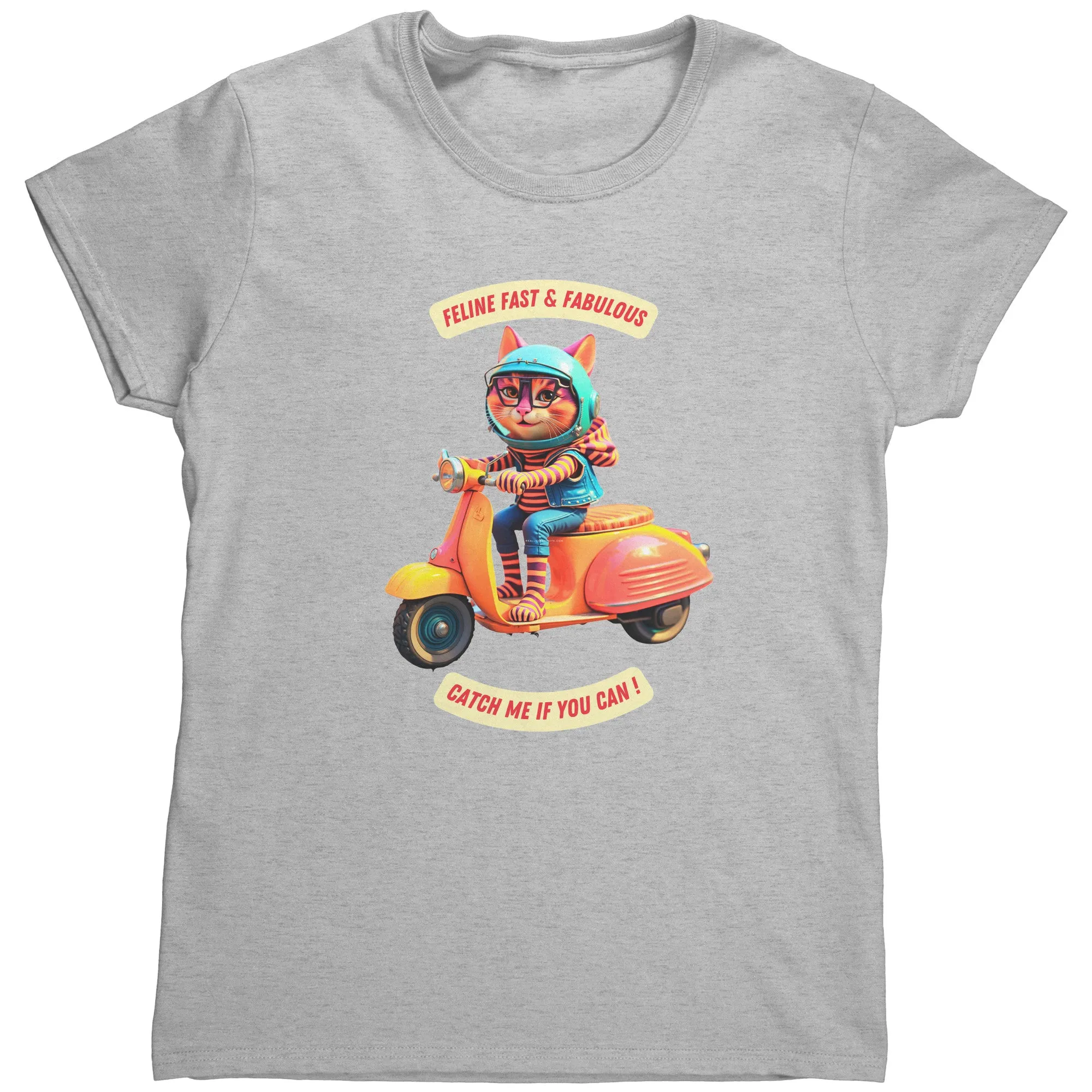 Cat on Vespa Motor Scooter Comic Bella Womens T Shirt