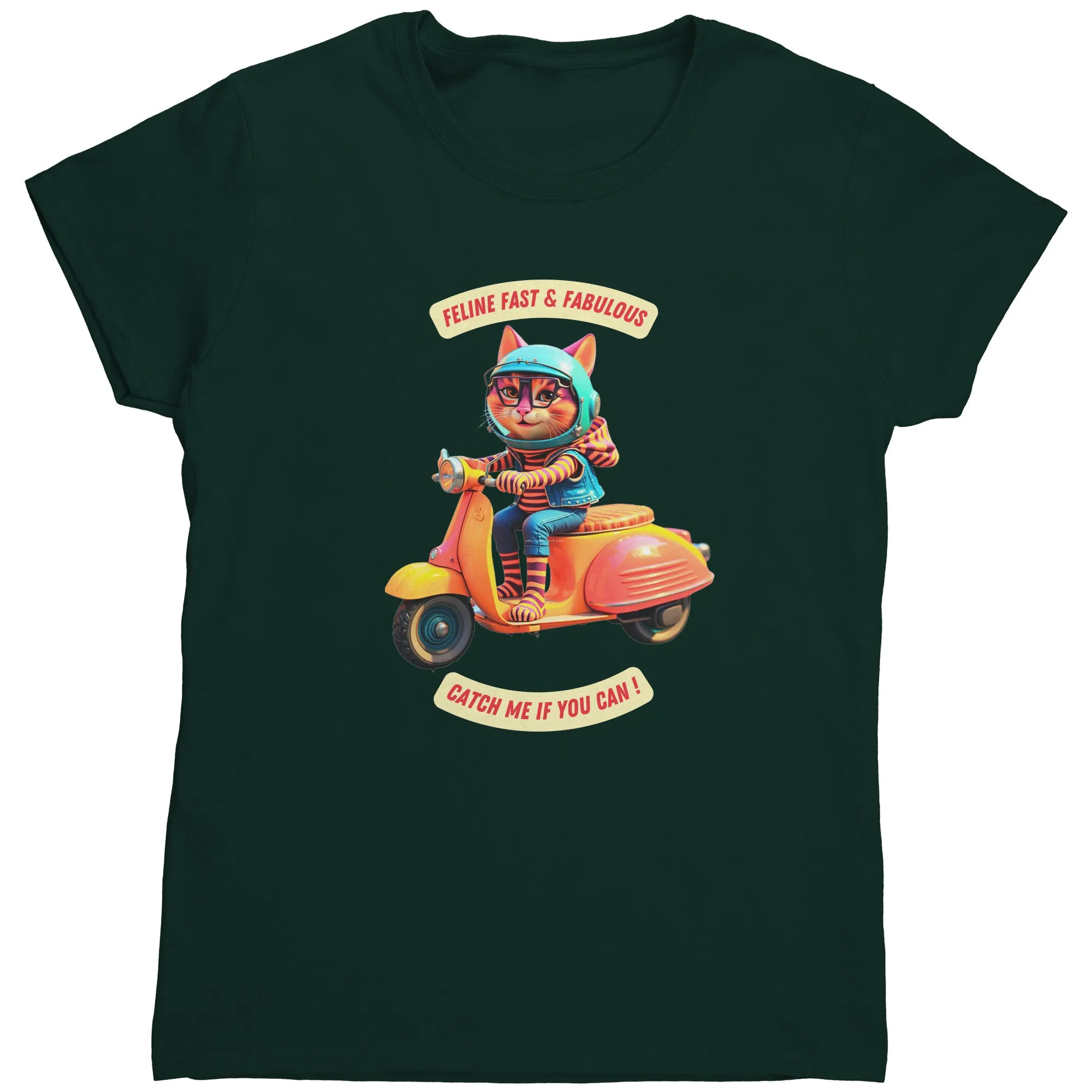 Cat on Vespa Motor Scooter Comic Bella Womens T Shirt