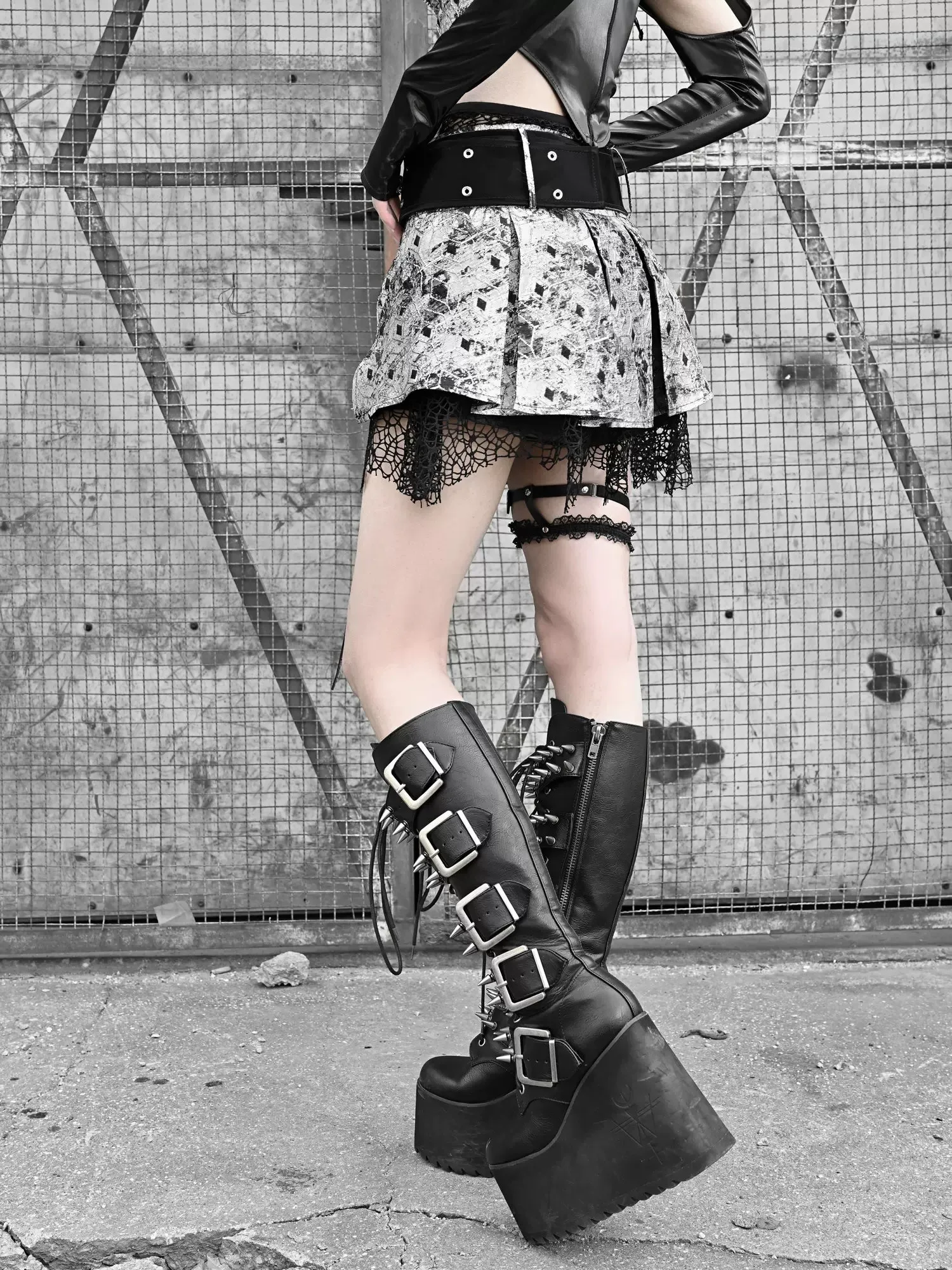 Culottes Liquid Pleated Fishnet Punk Goth Invasion Miniskirt PU