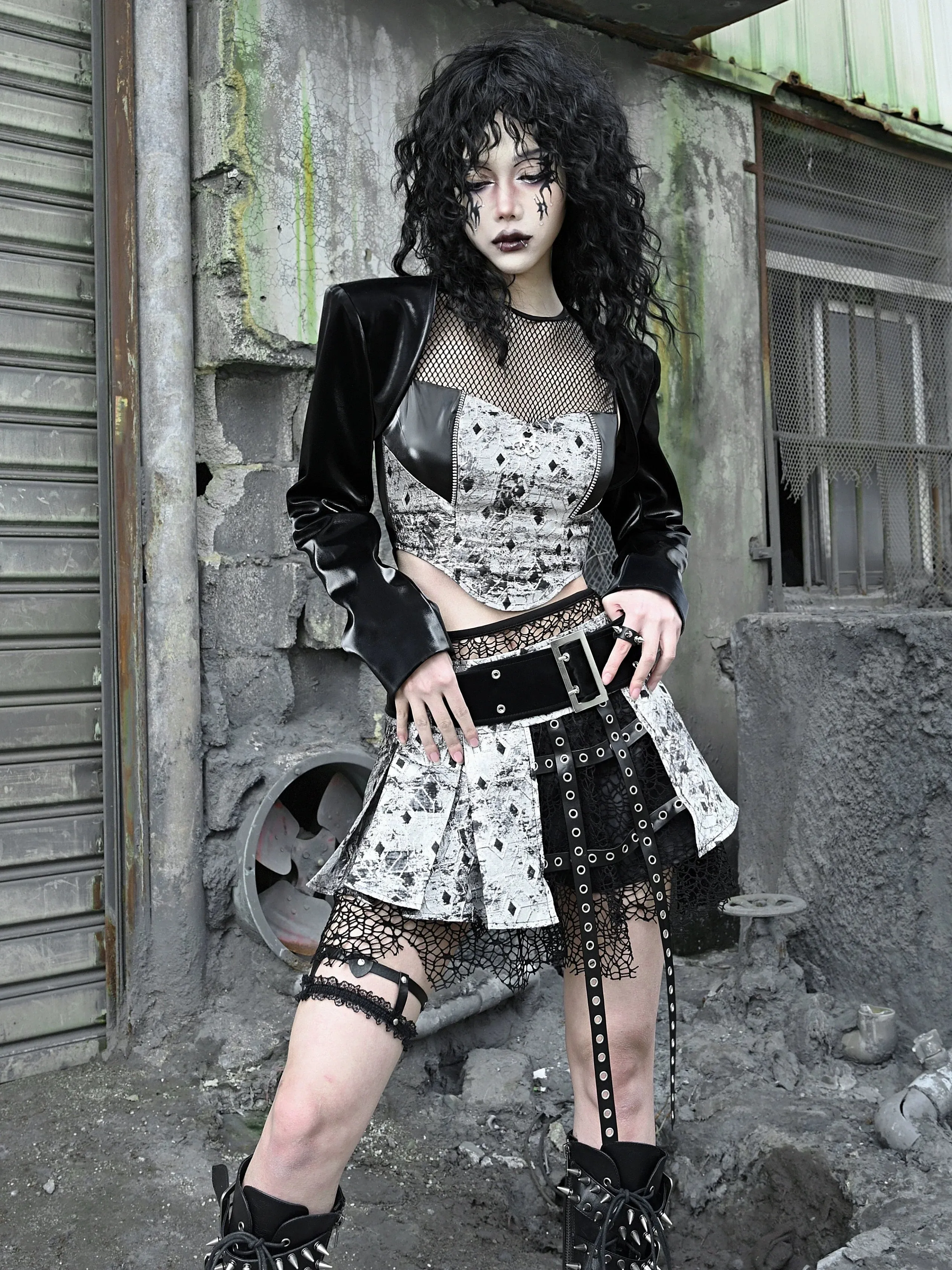 Culottes Liquid Pleated Fishnet Punk Goth Invasion Miniskirt PU