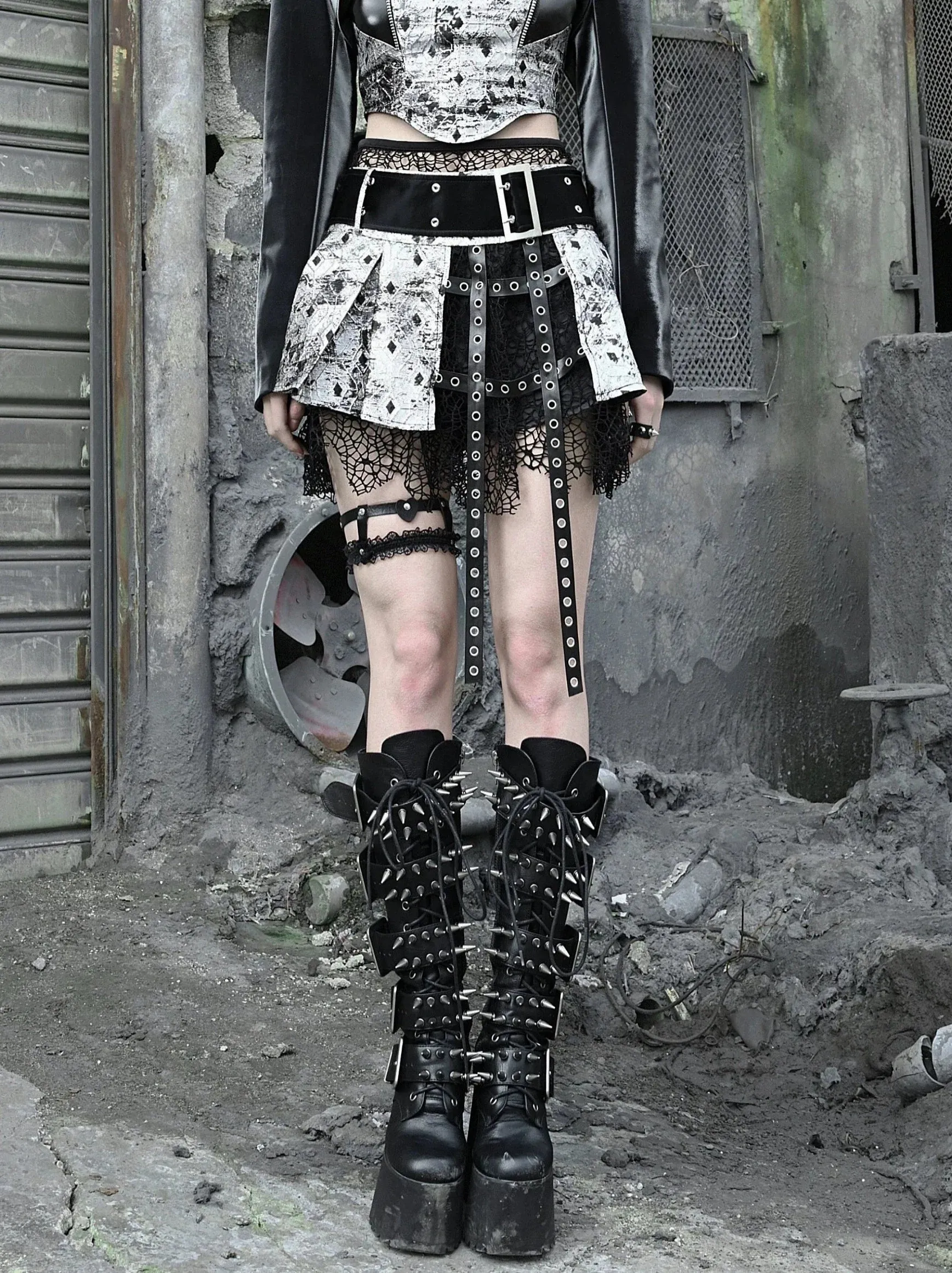 Culottes Liquid Pleated Fishnet Punk Goth Invasion Miniskirt PU