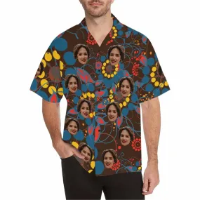Custom Boho Hawaiian Shirt with Face for Men Personalized Photo Beach Tropical Pineapple Floral Shirt Golf Aloha Shirt