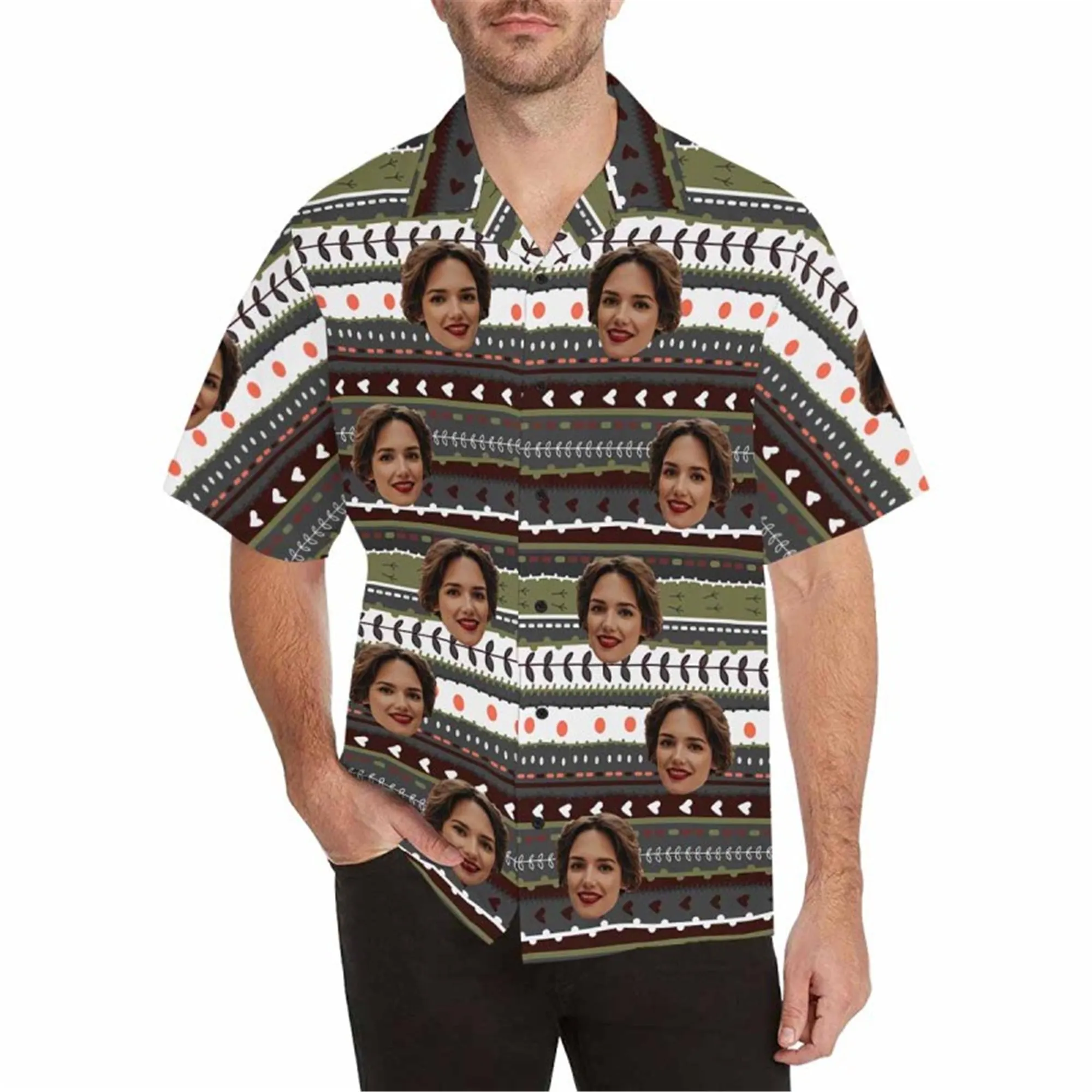 Custom Boho Hawaiian Shirt with Face for Men Personalized Photo Beach Tropical Pineapple Floral Shirt Golf Aloha Shirt