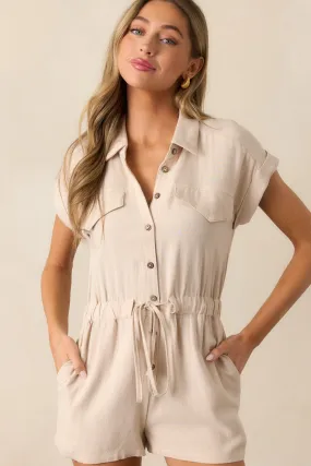 Dazzling Daybreak Taupe Button Front Romper