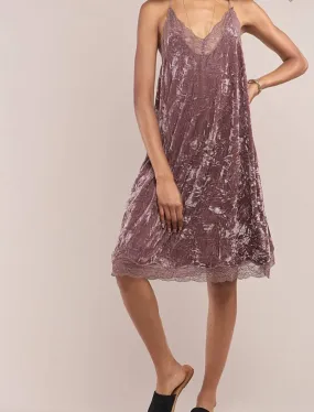 Dusty Lavender Lace Trimmed Crushed Velvet Slip Dress- LAST ONE!