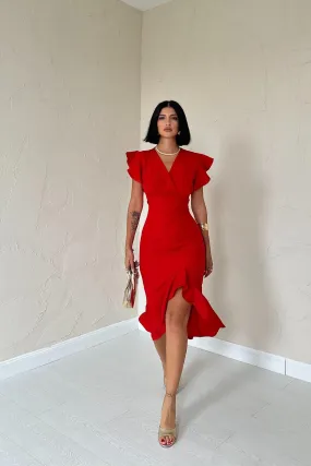 ELS Wrap Dress - Red - Plainfield