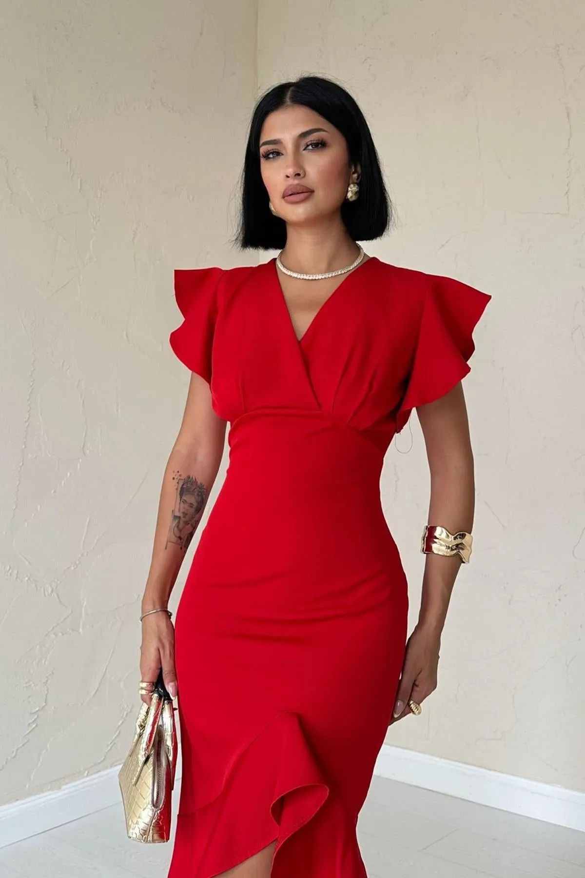ELS Wrap Dress - Red - Plainfield