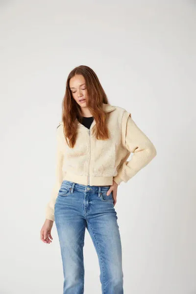 faux fur   knit bomber jacket