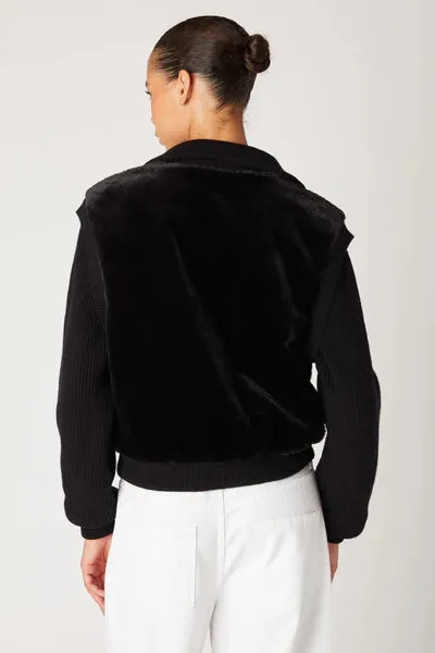 faux fur   knit bomber jacket