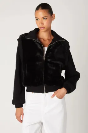 faux fur   knit bomber jacket