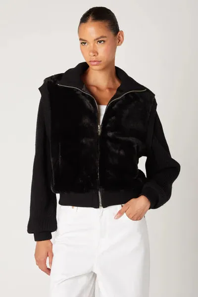 faux fur   knit bomber jacket