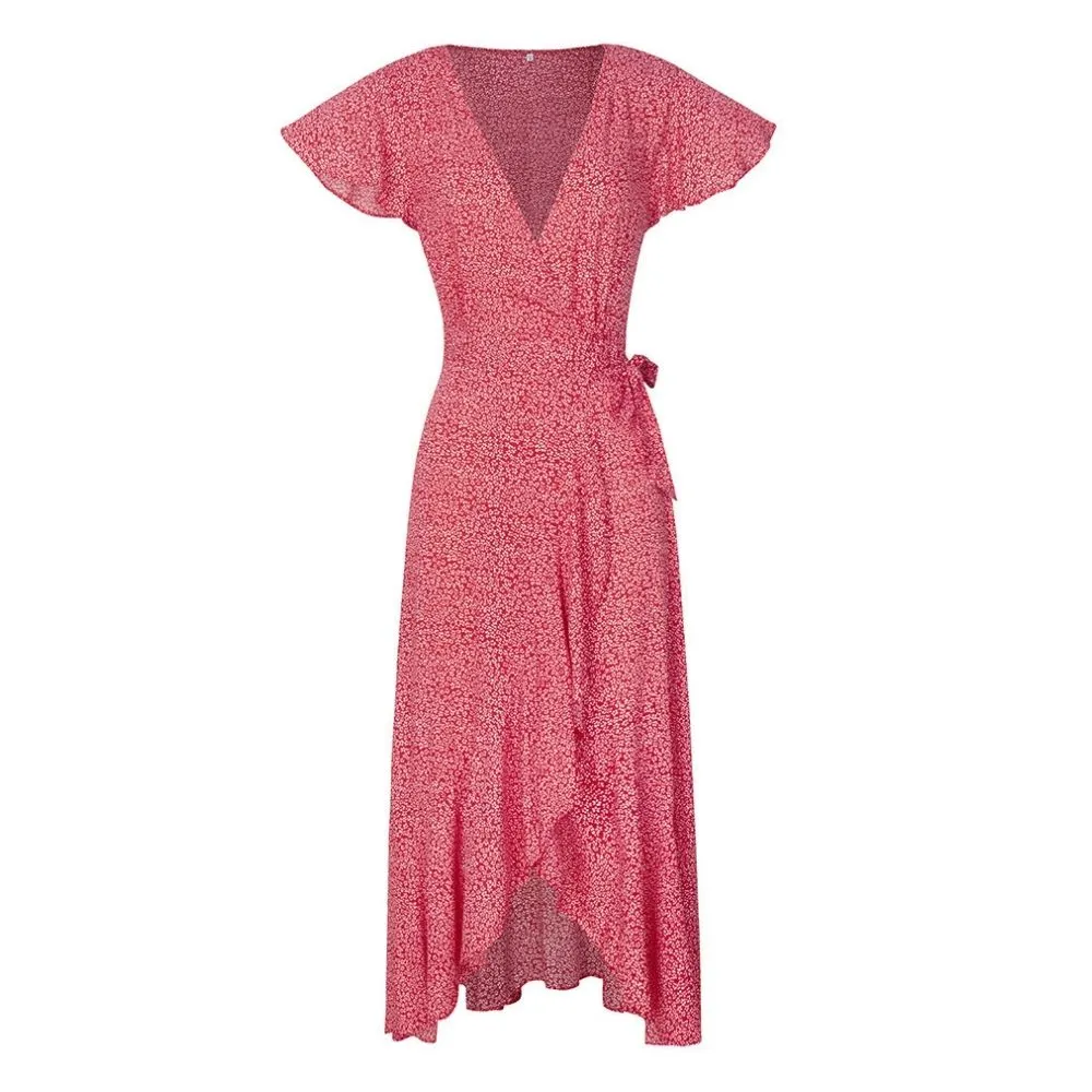 Floral Asymmetric Hem Wrap Dress