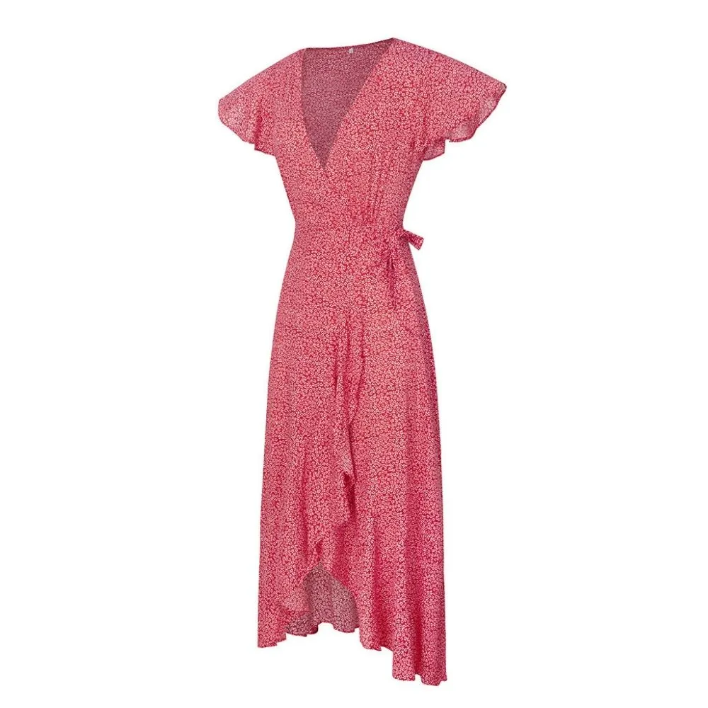 Floral Asymmetric Hem Wrap Dress