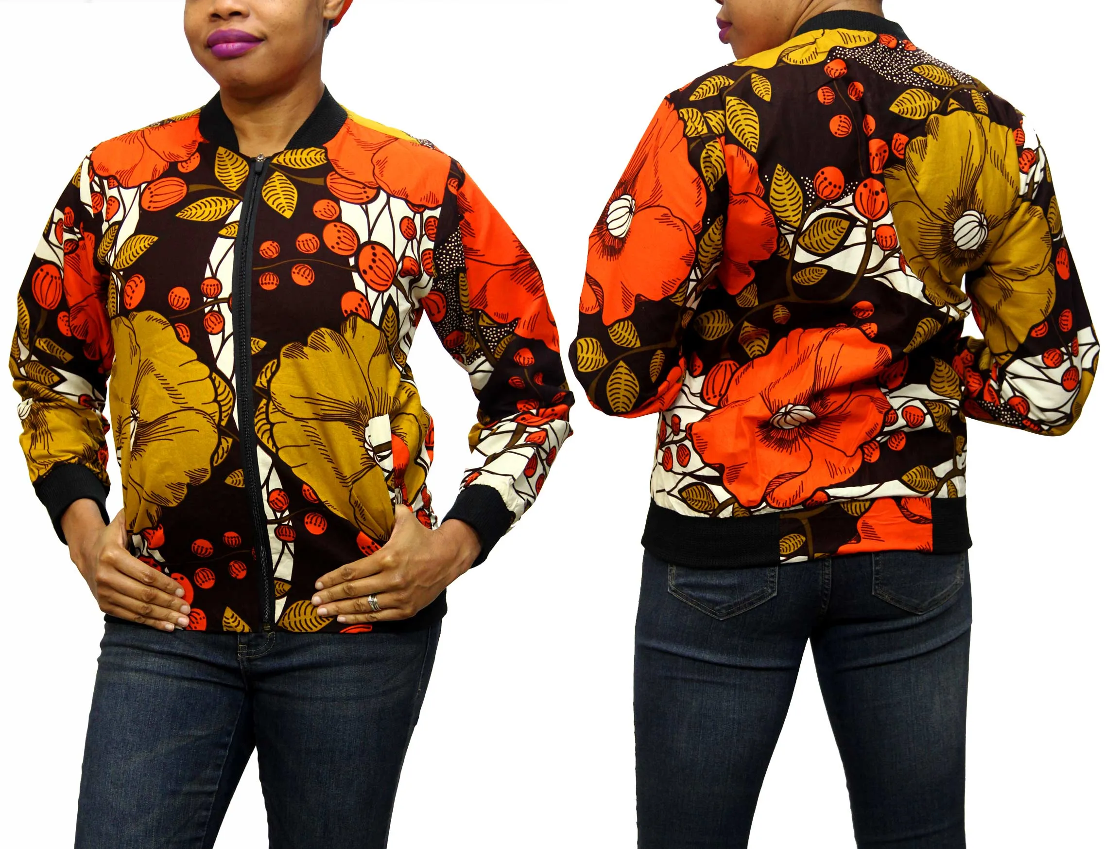 Floralbrown Ankara Women's Bomber Jacket