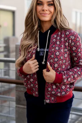 Flower Bomber Jacket - Wine