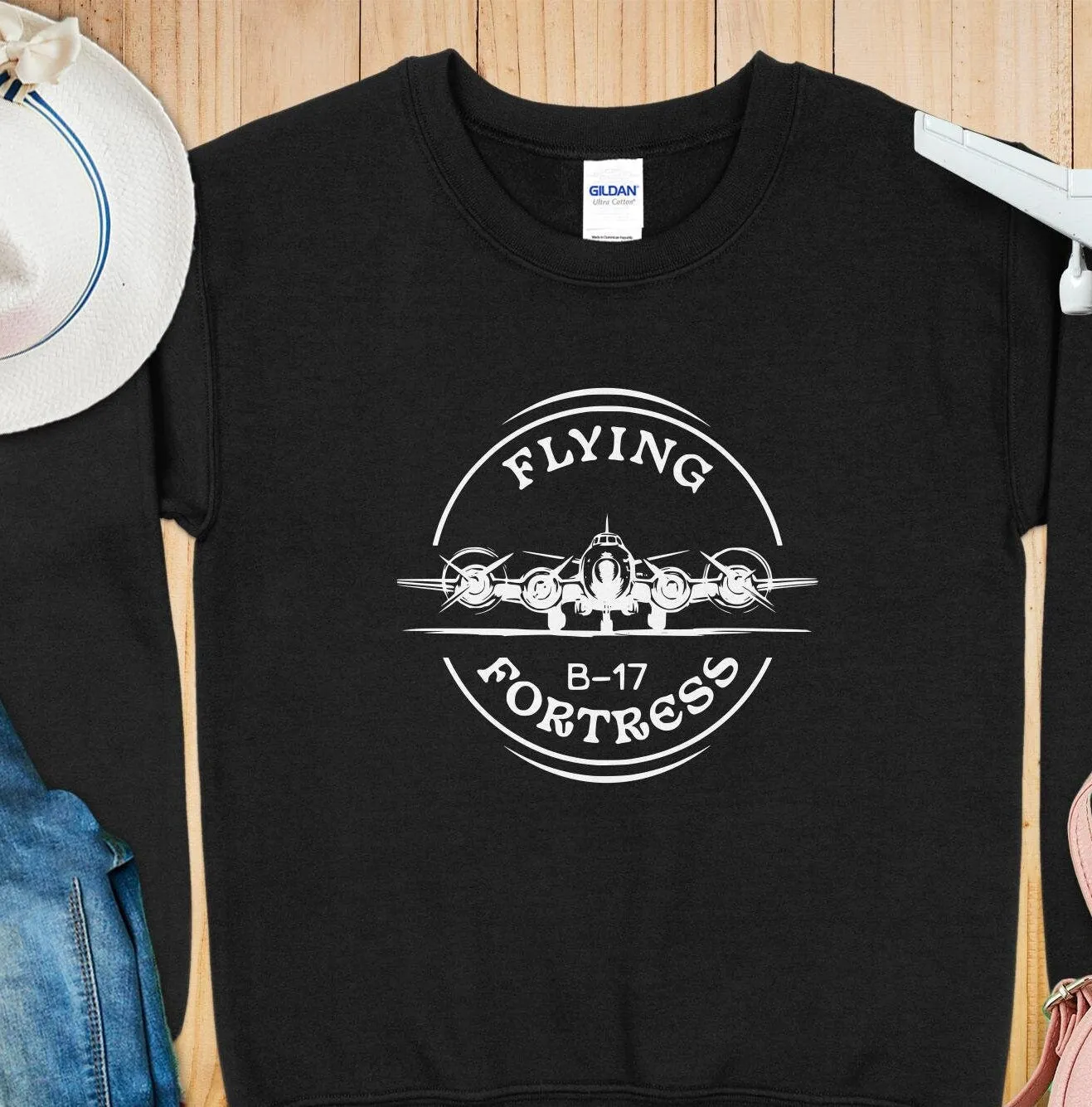 Flying Fortress B-17 T-Shirt, Vintage Aircraft Tee, WWII Bomber Plane Shirt, Aviation Enthusiast Gift, Retro Airplane Sweatshirt