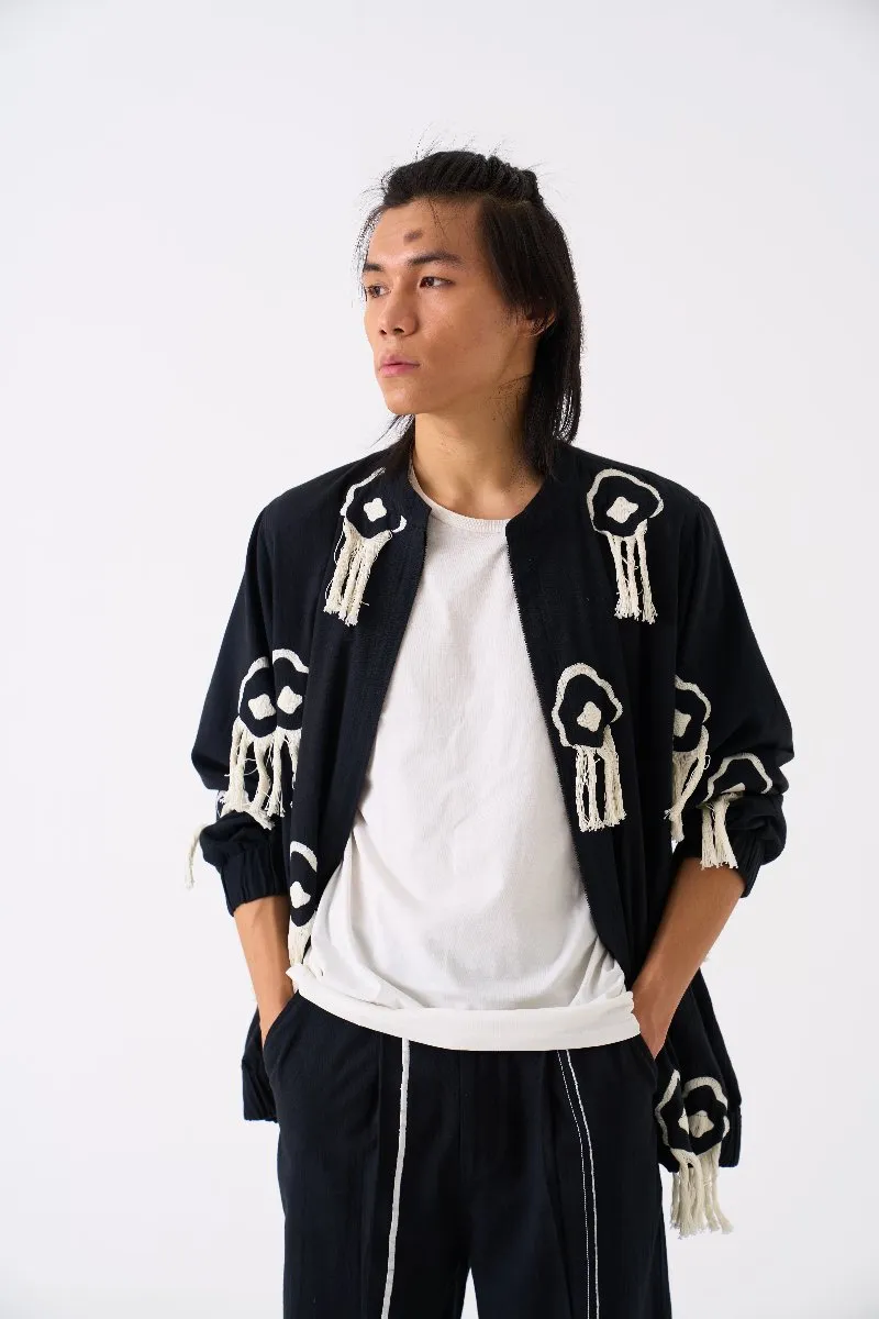Fringe Bomber Jacket Co Ord Set Of 2 Black