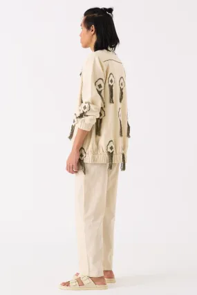 Fringe Bomber Jacket Co Ord Set Of 2 Ivory