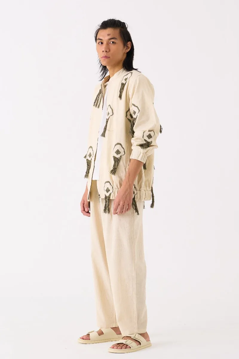 Fringe Bomber Jacket Co Ord Set Of 2 Ivory