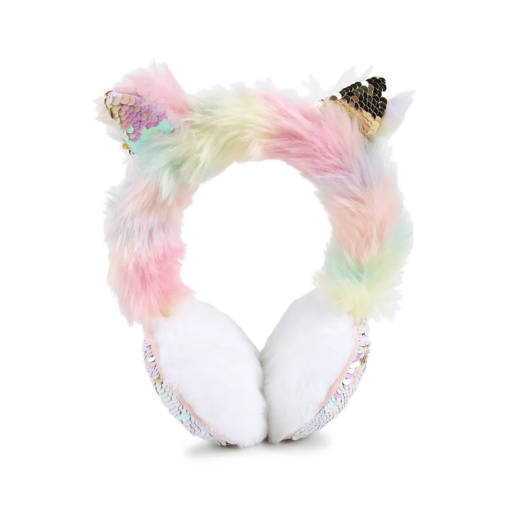 Fur Ear Muffs with Reversible Sequins
