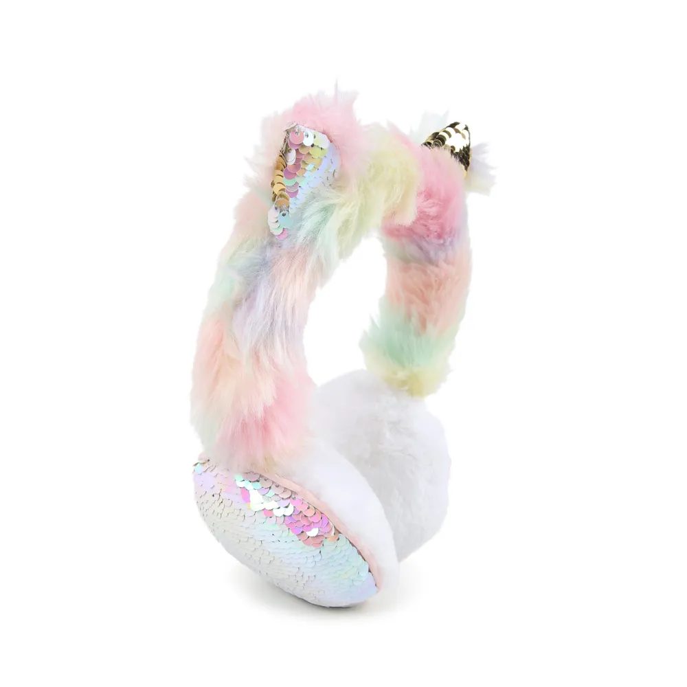 Fur Ear Muffs with Reversible Sequins