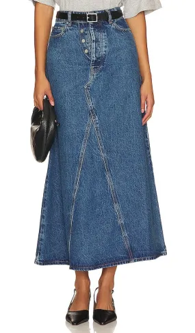 Ganni Overdyed Double Fly Maxi Skirt in Blue