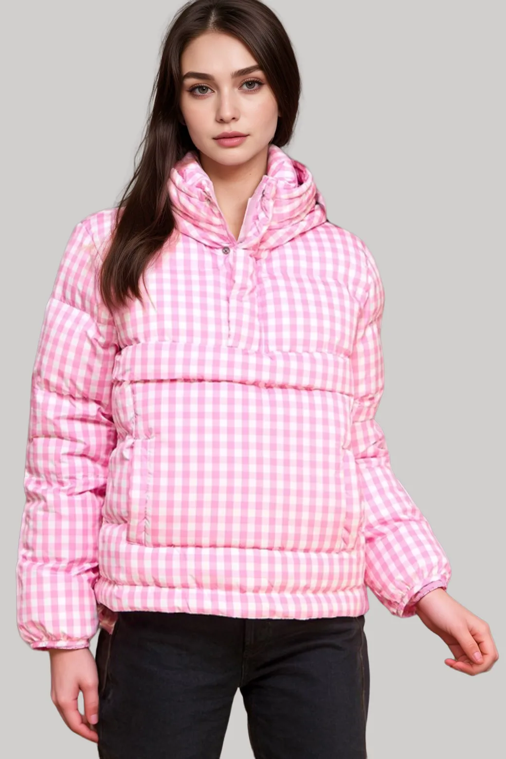 Gingham Pull Over Puffer Jacket