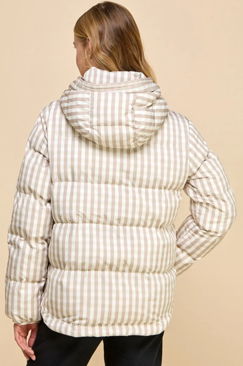 Gingham Pull Over Puffer Jacket
