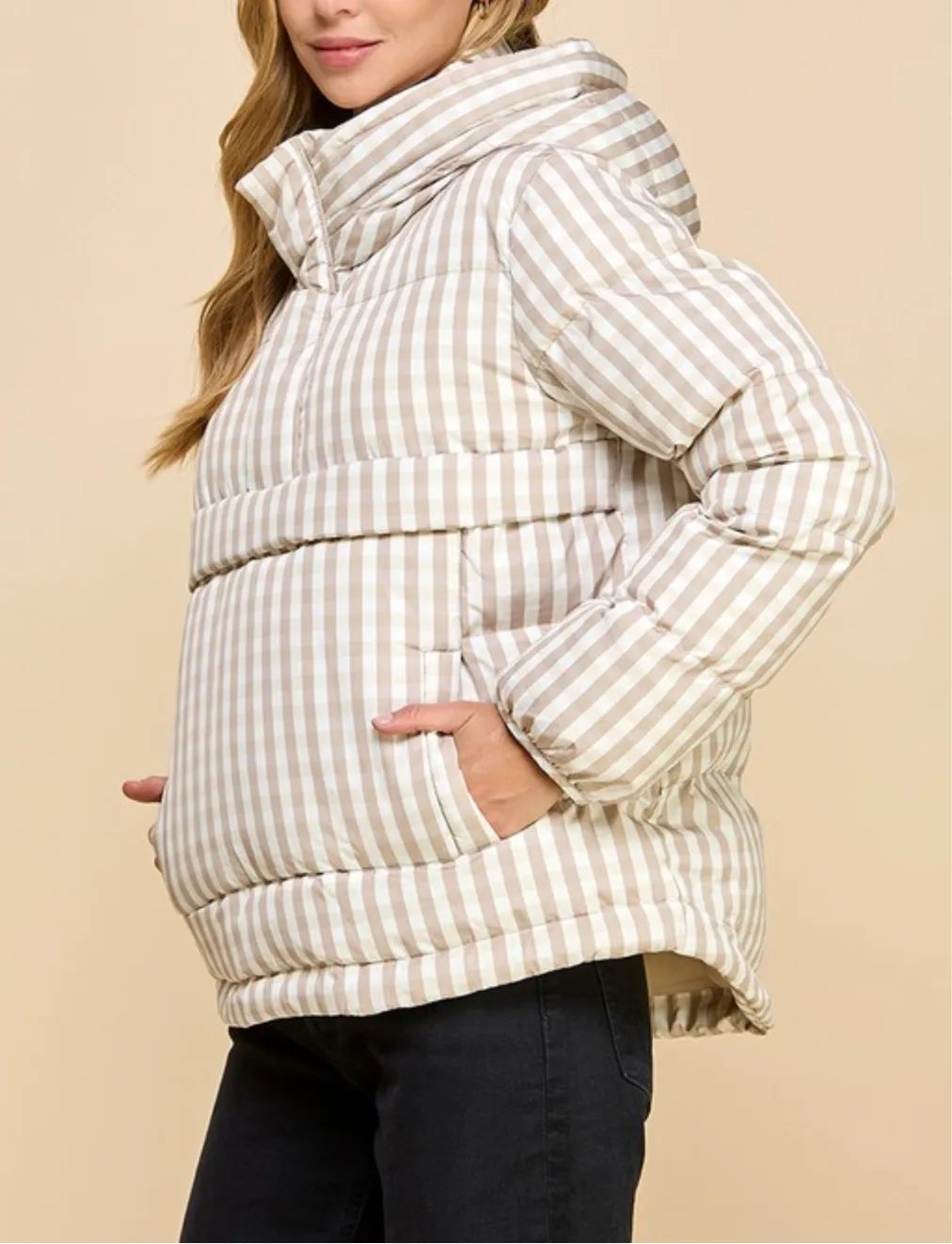Gingham Pull Over Puffer Jacket