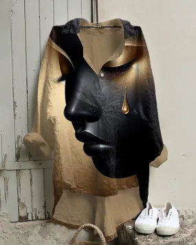Golden Tears Girl Art Irregular Leisure Tunic
