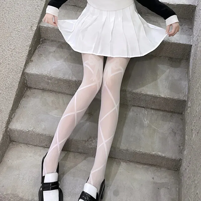 Gothic Black Lolita Heart Cross Tights
