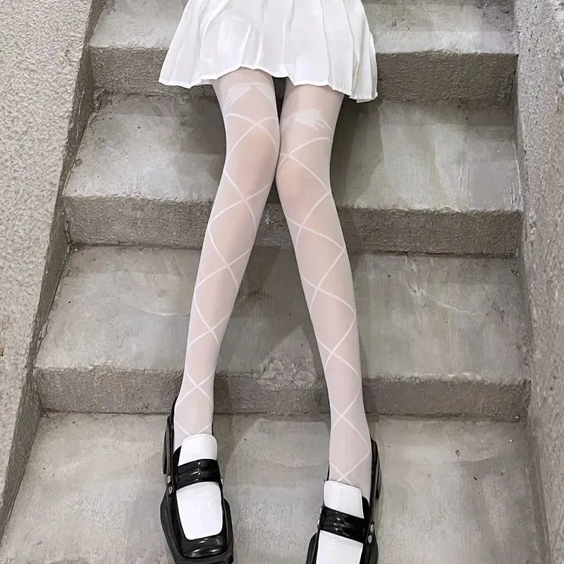 Gothic Black Lolita Heart Cross Tights