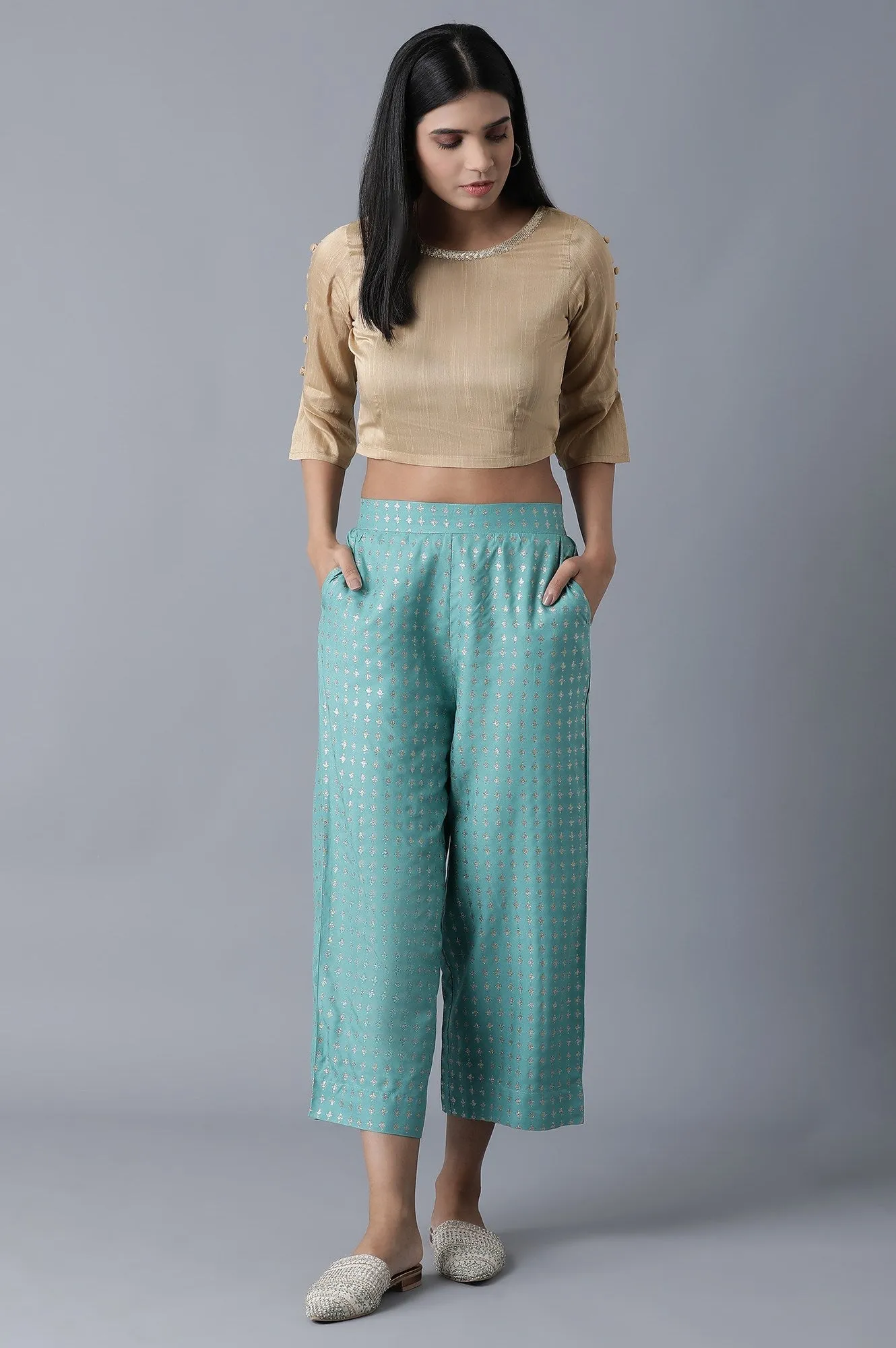 Green Floral Print Culotte