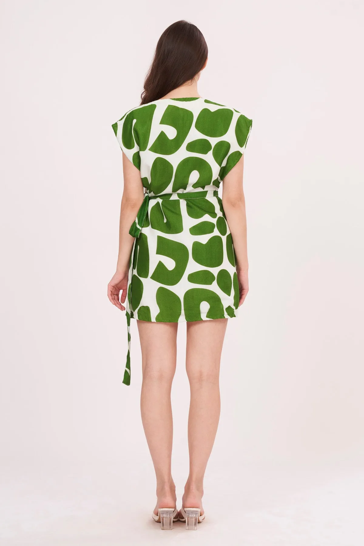 Green Printed Wrap Dress