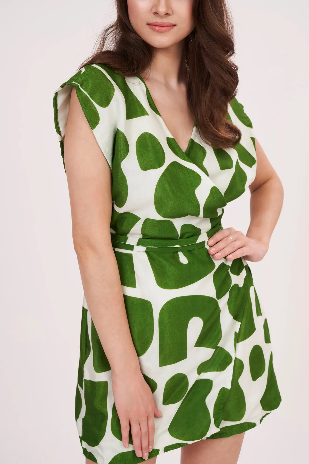 Green Printed Wrap Dress