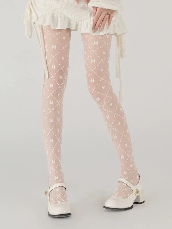 Grid butterfly lolita tights